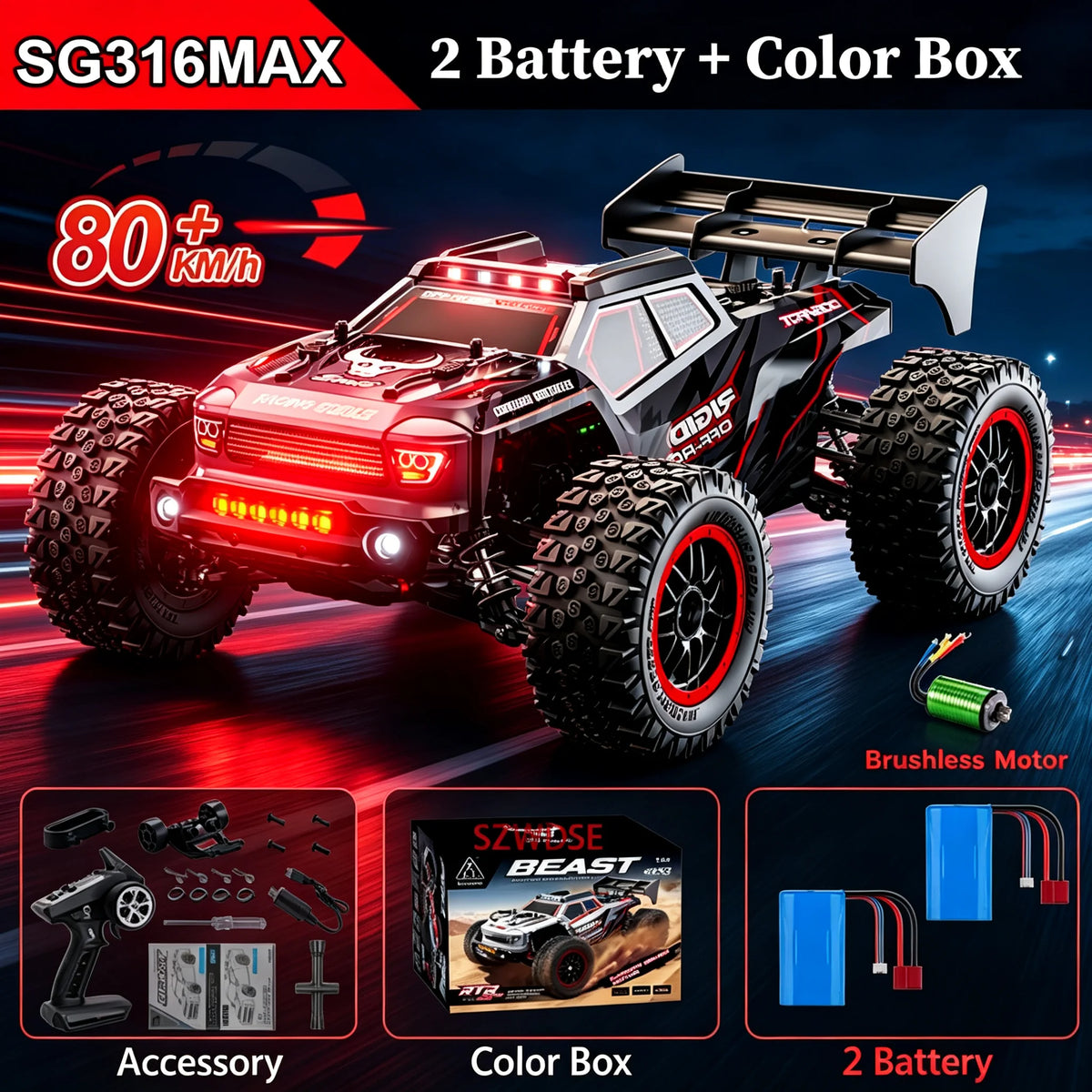 Coche teledirigido WLtoys SG316PRO/SG316Max 1:16, coche de carreras RC todoterreno de grado hobby, sin escobillas/con escobillas, 2.4G, 80 km/h, coche RC de alta velocidad, juguete de regalo
