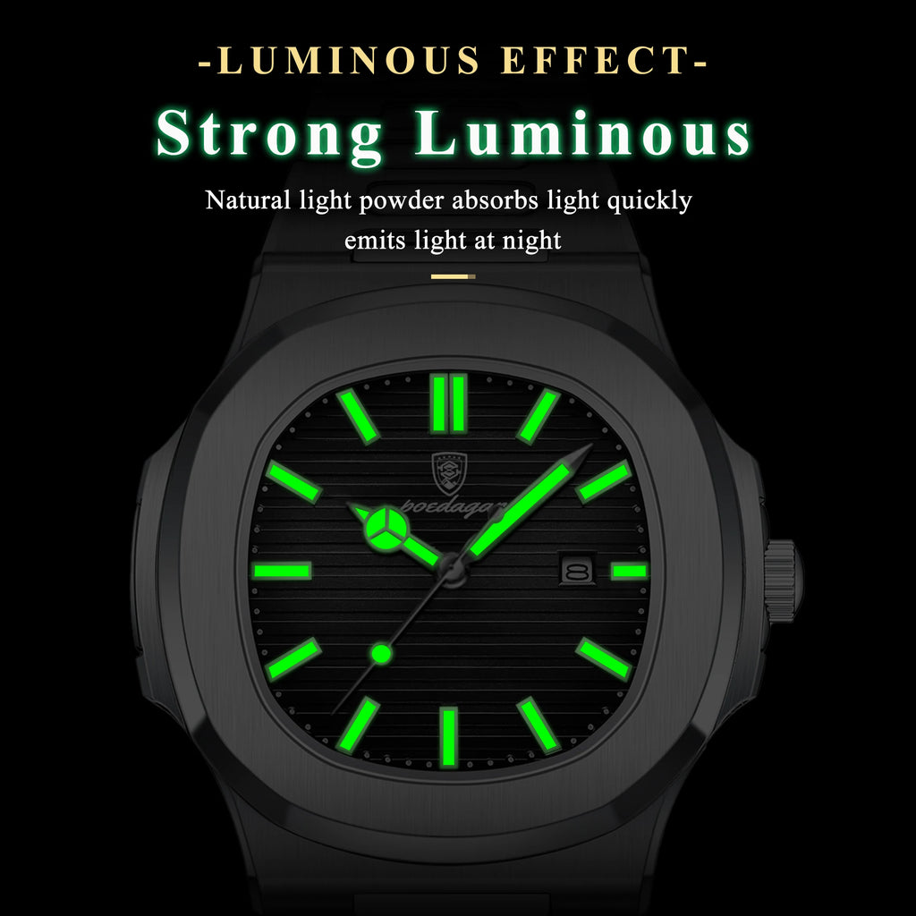 Reloj de pulsera de lujo para hombre POEDAGAR, cuadrado, con fecha, luminoso, resistente al agua, de acero inoxidable, reloj de cuarzo para hombre, estilo deportivo y de negocios