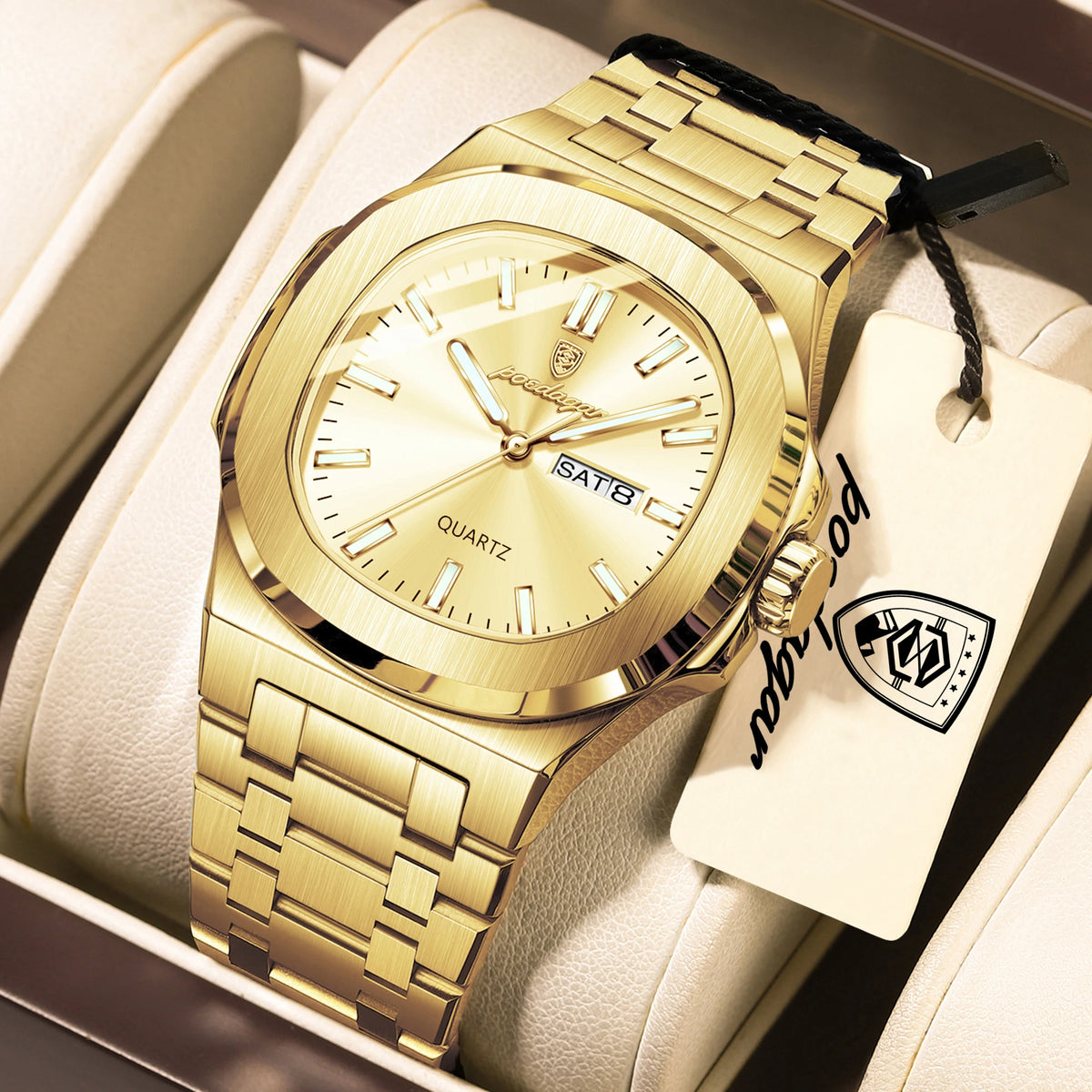 Reloj de pulsera para hombre POEDAGAR, de cuarzo, original, resistente al agua, luminoso, con fecha y día de la semana, de acero inoxidable, estilo ejecutivo