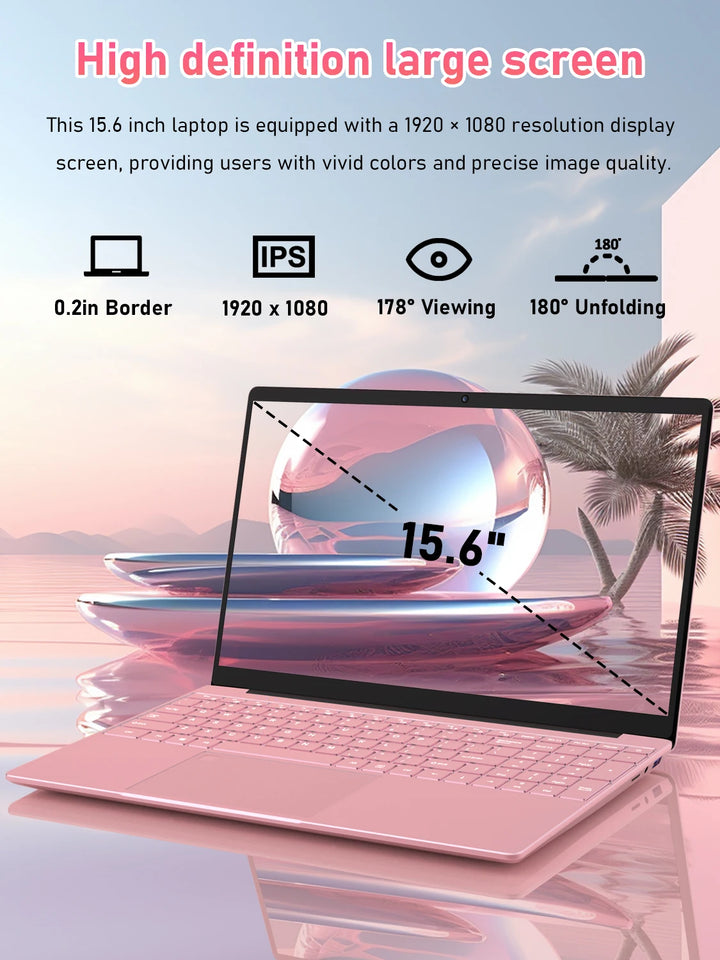 Portátil rosa de 15,6 pulgadas con pantalla FHD IPS, procesador Intel N150, 32 GB de memoria RAM DDR4, disco SSD de 1 TB, Windows 11 Pro, resolución 1920x1080, Wi-Fi de doble banda, Bluetooth 5.0: portátil, ordenador p