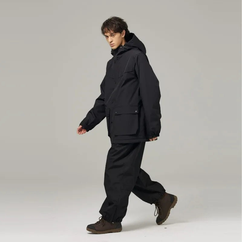 Mismos trajes de esquí de color sólido para hombres y mujeres, esquí de doble tabla y snowboard, versión súper suelta y de engorde al aire libre