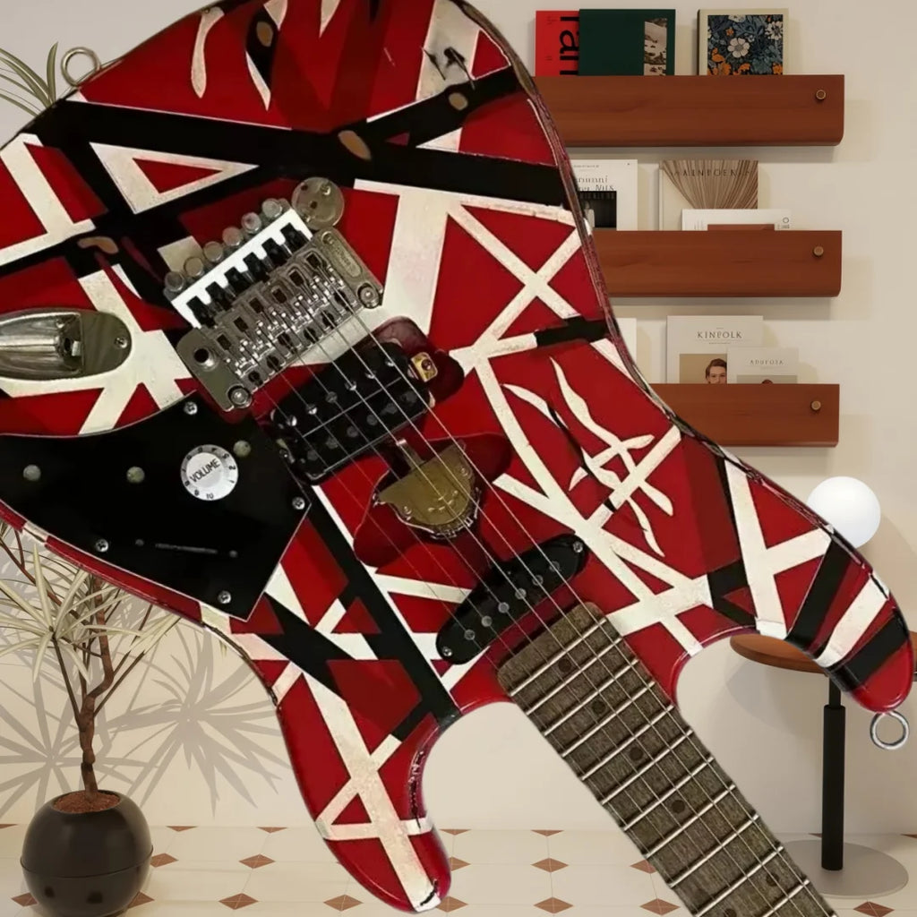 Guitarra alemana de envío inmediato, color rojo intenso, con mástil de arce de estilo retro, puente ajustable y pastillas SH. Un regalo práctico para aprender música.