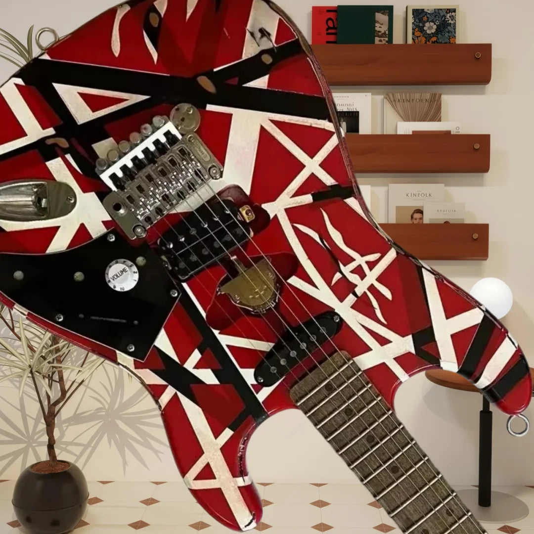 Guitarra alemana de envío inmediato, color rojo intenso, con mástil de arce de estilo retro, puente ajustable y pastillas SH. Un regalo práctico para aprender música.