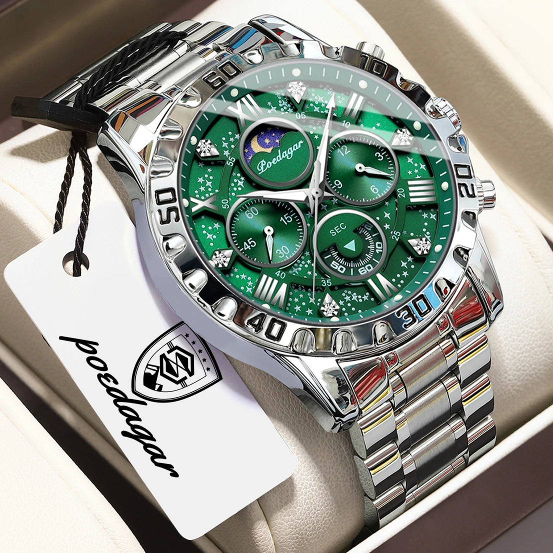 Reloj de cuarzo para hombre POEDAGAR, deportivo, de moda, impermeable, luminoso, de lujo, cronógrafo, de acero inoxidable, estilo militar