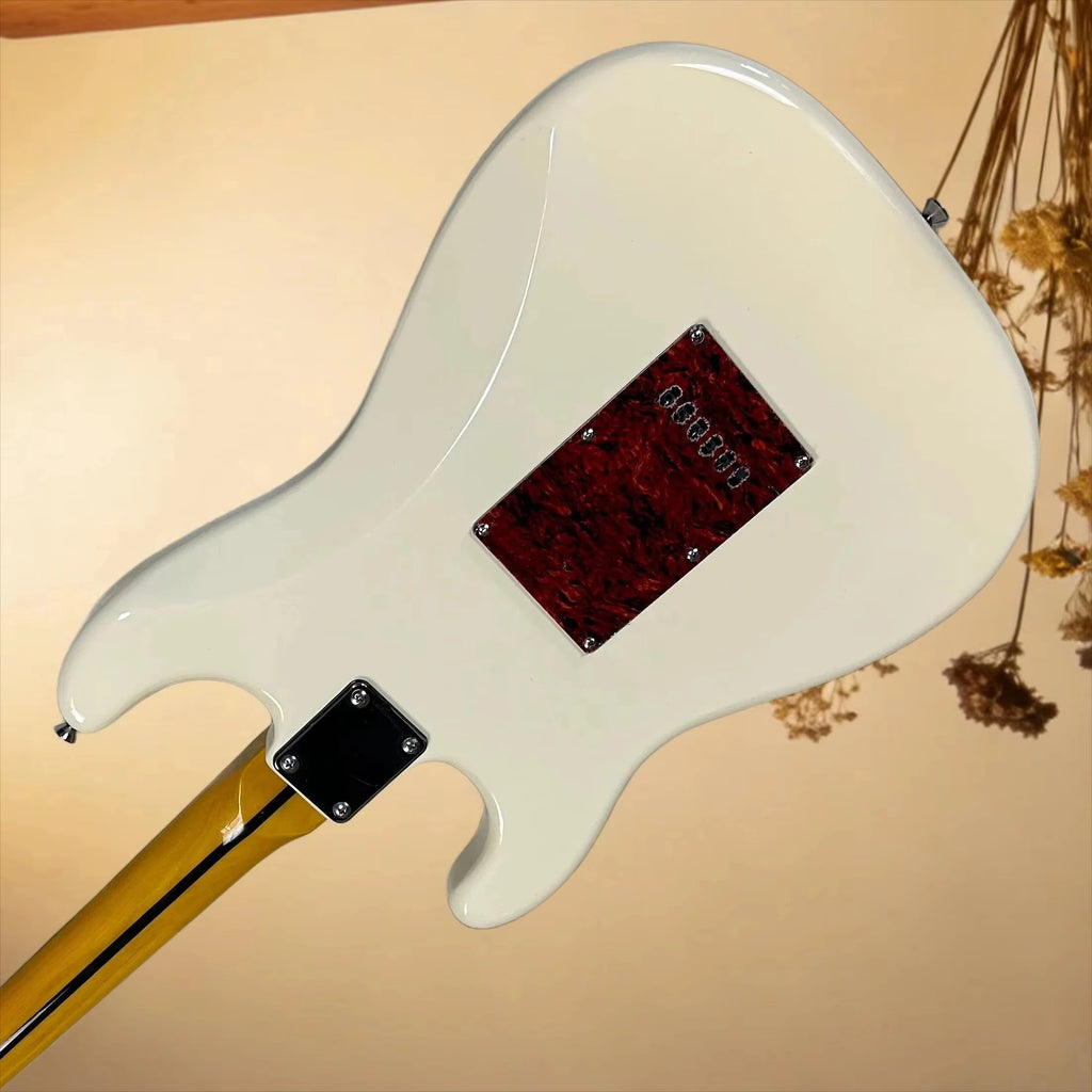 Guitarras, color crema amarillento, diapasón de palisandro, protector de cuero de tortuga rojo, cuerpo, 22 trastes.