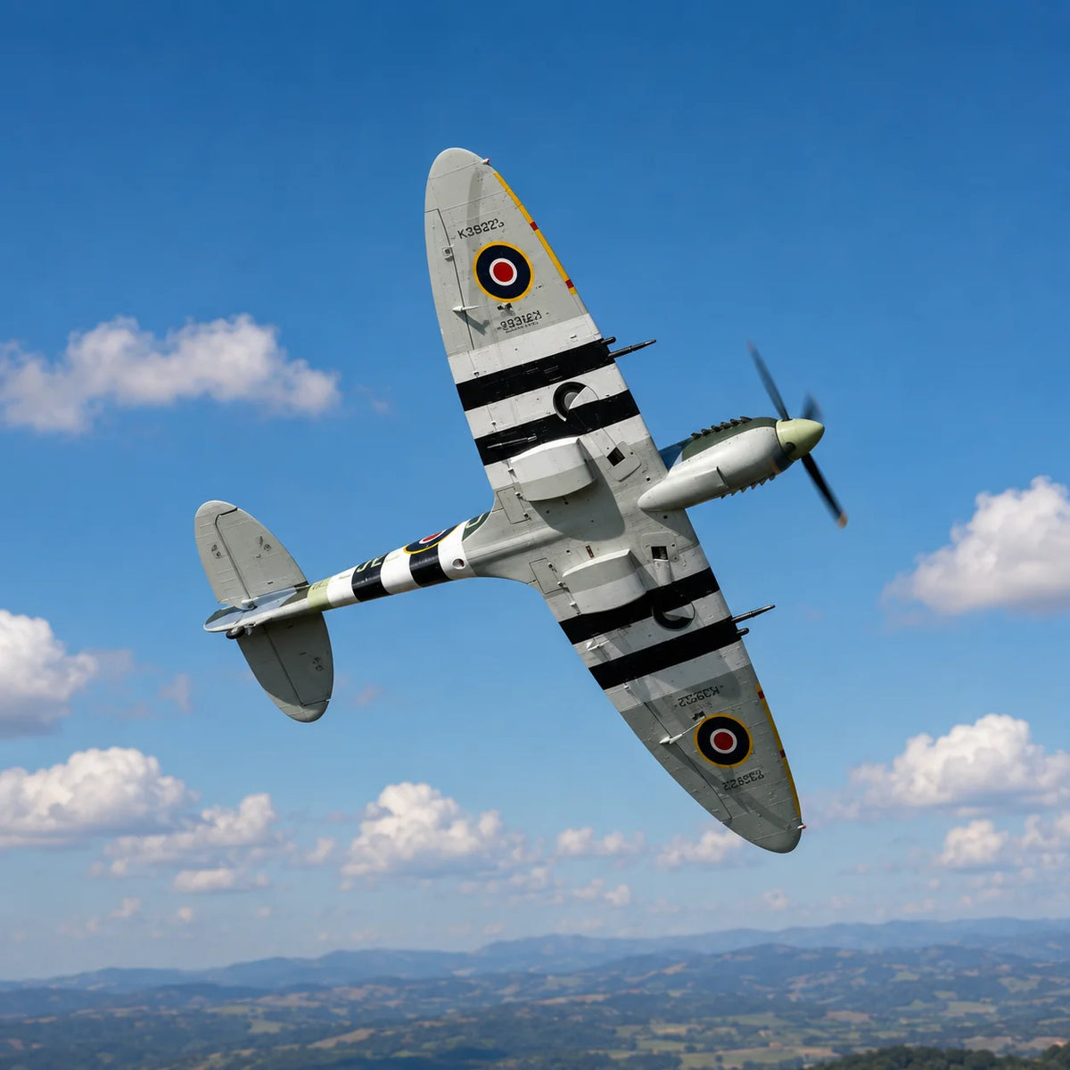 Avión de Combate RC Supermarine Spitfire Mk.IX de 1200 mm, 6 Canales, Modelo XFly, Camuflaje Verde/Camuflaje Desértico, Versión PNP