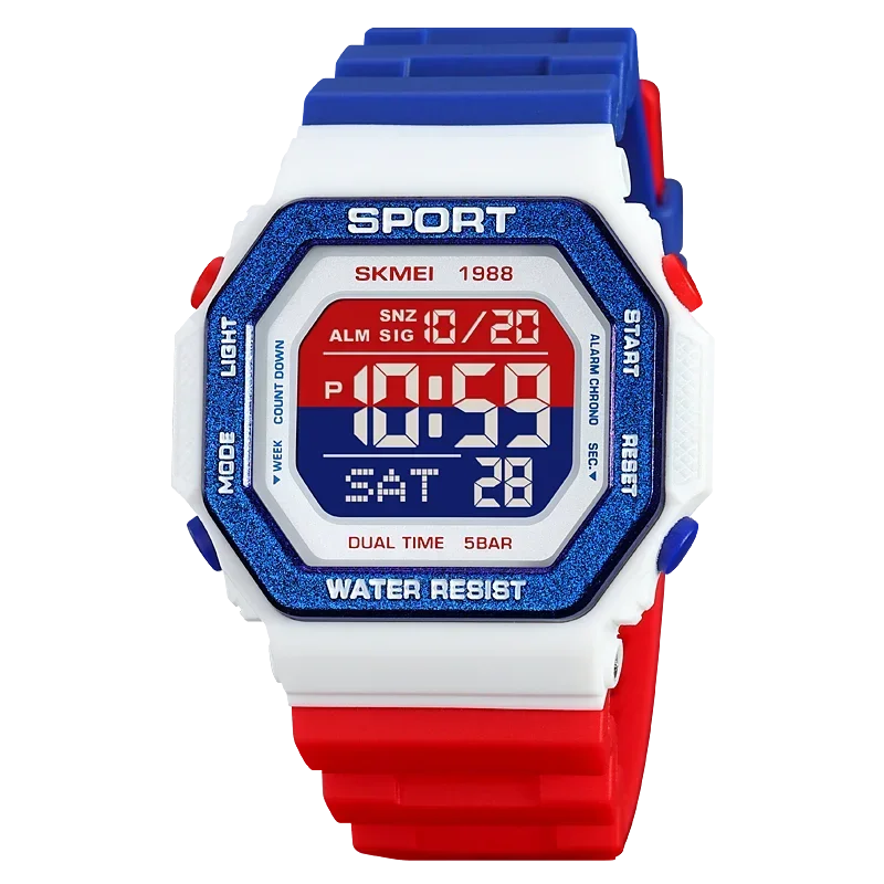 SKMEI 1988 Digital Sport Watch for Men LED Display Military Countdown Military Wristwatches Waterproof Mens Reloj Hombre 1628