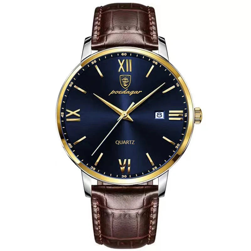 Reloj de pulsera de lujo para hombre POEDAGAR, luminoso, resistente al agua, con fecha, correa de piel, reloj de cuarzo a la moda para hombre Reloj Hombre