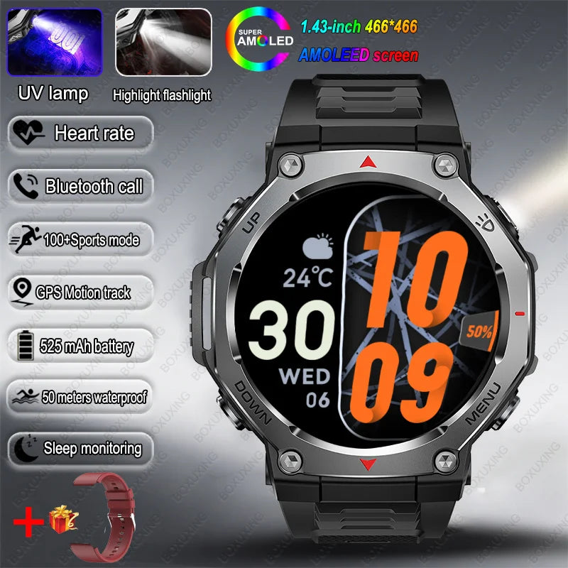 2026 Nuevo T-Rex 3 Reloj inteligente deportivo de grado militar con seguimiento de movimiento GPS, resistente al agua 5 ATM, frecuencia cardíaca, llamada Bluetooth HD, reloj inteligente para hombre
