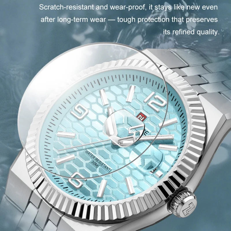 Reloj de cuarzo para hombre NAVIFORCE con visualización de fecha, resistente al agua, luminoso, correa de acero inoxidable, reloj de pulsera moderno y lujoso para hombre