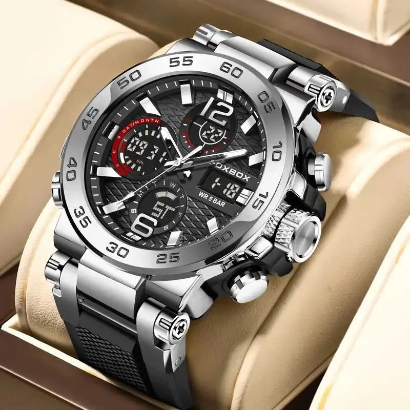 Reloj de pulsera para hombre FOXBOX de lujo con pantalla LED, luminoso, deportivo, resistente al agua, reloj militar de cuarzo para hombre + caja