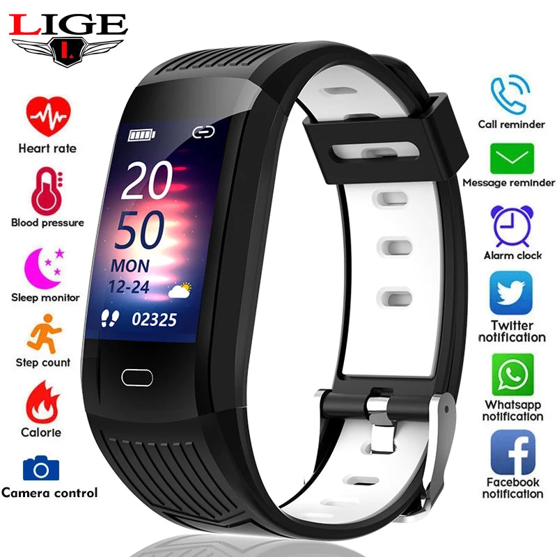 Reloj inteligente LIGE para hombre y mujer, resistente al agua IP68, rastreador de actividad física, monitor de frecuencia cardíaca, control de música, para Android e iOS