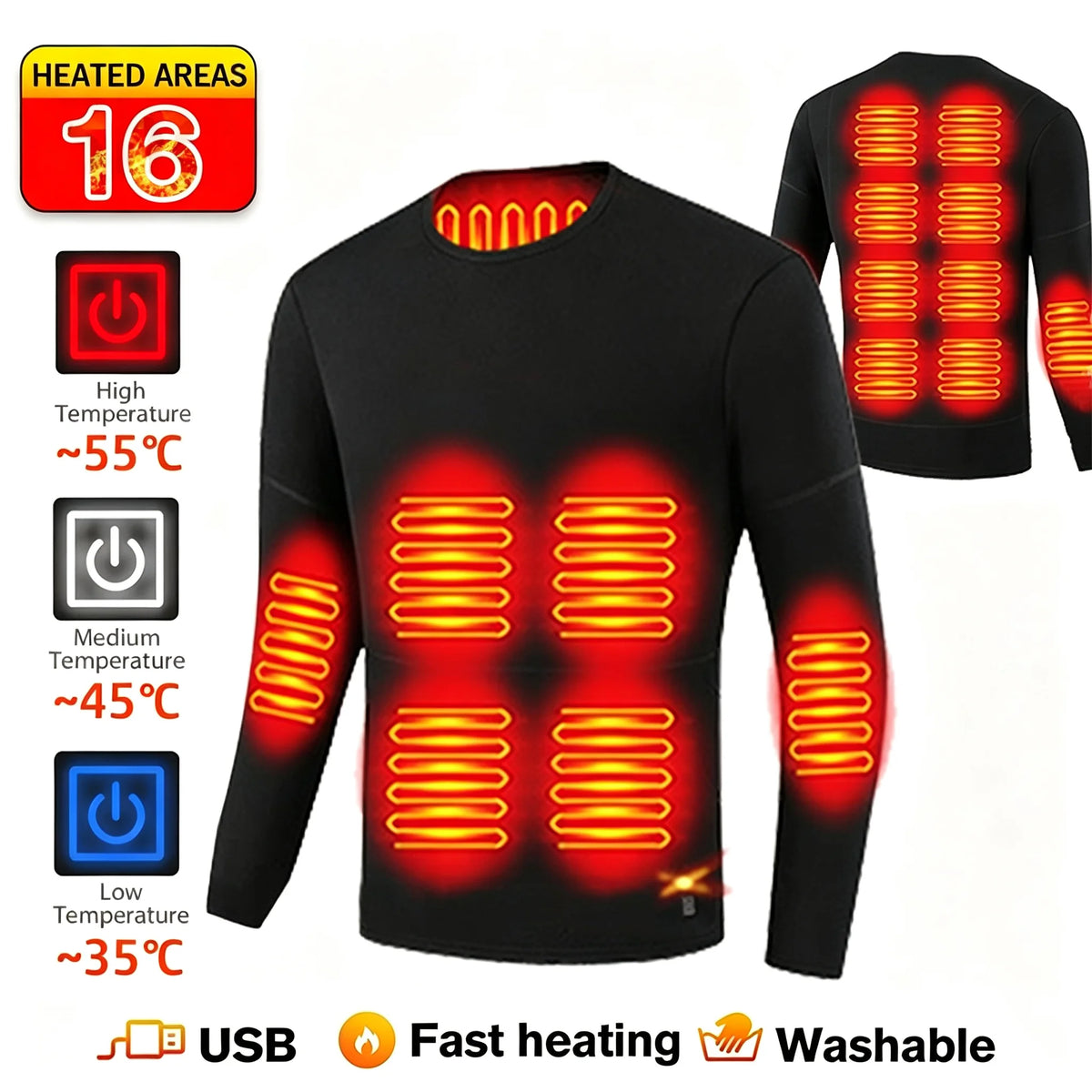 Ropa Interior Térmica Eléctrica con 52 Zonas de Calor, Ropa Térmica de Invierno para Hombre y Mujer, Chaqueta Calefactora, Accesorios de Invierno