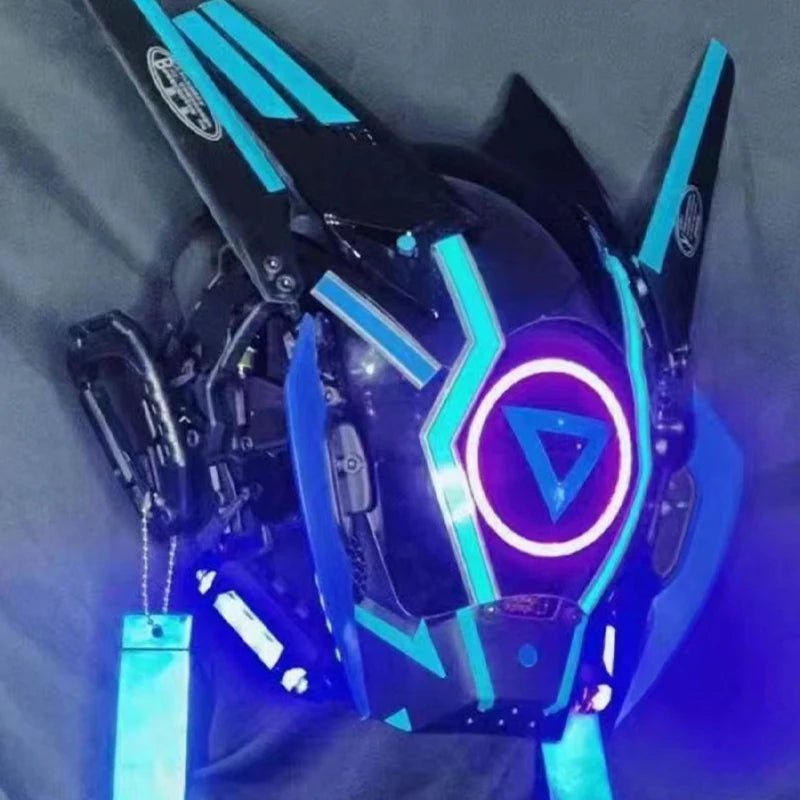 Máscara de casco nuevo Cyberpunk Samurai Robot Tech Shinobi especial Punk Techwear con luz Led máscara de Cosplay juguete niños regalo de Halloween ﻿
