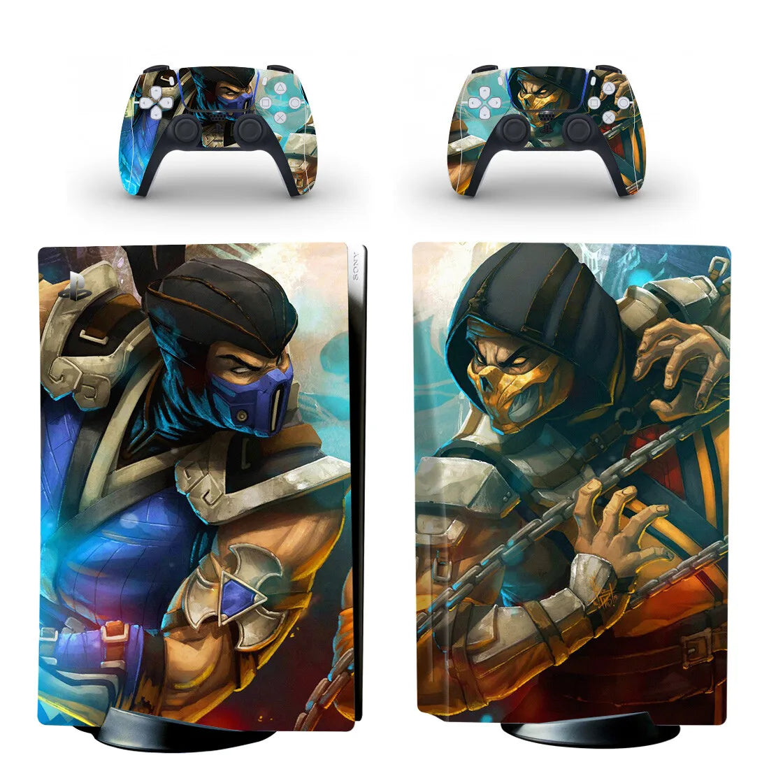 Pegatina adhesiva de vinilo para consola PS5 y 2 mandos, diseño de Mortal Kombat, versión disco