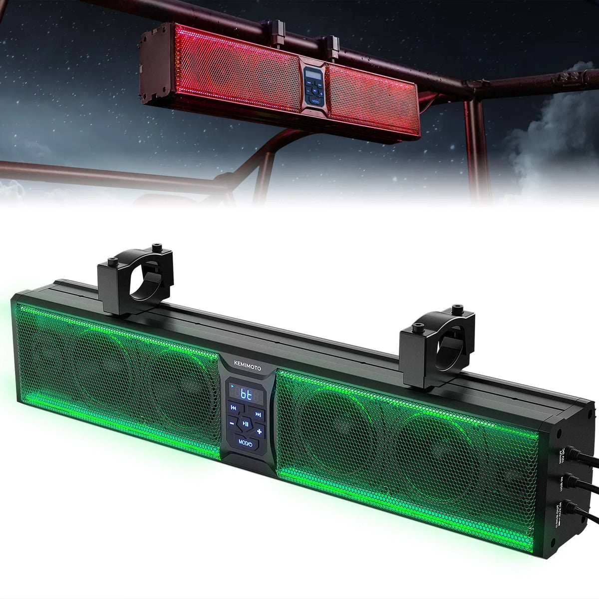 Barra de Sonido RGB para UTV, Altavoz Bluetooth de 600W, Compatible con Barras Antivuelco de 1.5-2.25, Compatible con Polaris RZR Ranger para Can-Am Maverick X3/ R