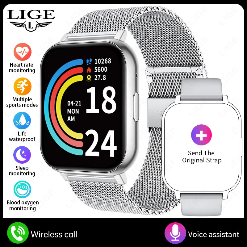 LIGE 2026 Nuevo reloj inteligente para mujer y hombre, reloj inteligente con llamadas Bluetooth, monitoreo de oxígeno en sangre y frecuencia cardíaca, regalo de vacaciones para mujer y hombre