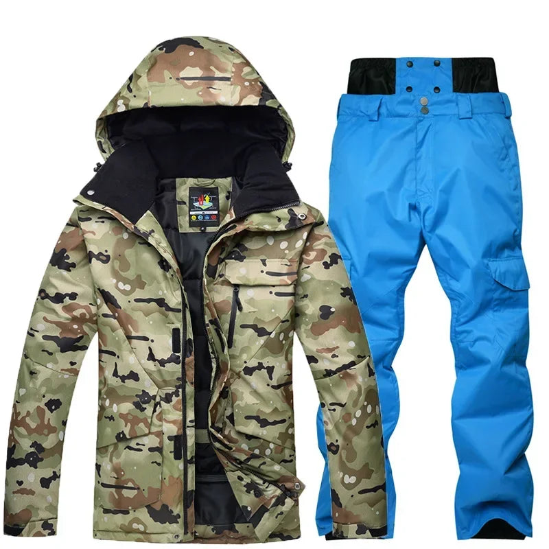 Ropa de nieve de camuflaje para hombre, ropa de hielo cálida, conjuntos de trajes de esquí, traje de snowboard, chaquetas y pantalones impermeables de 10K, -30