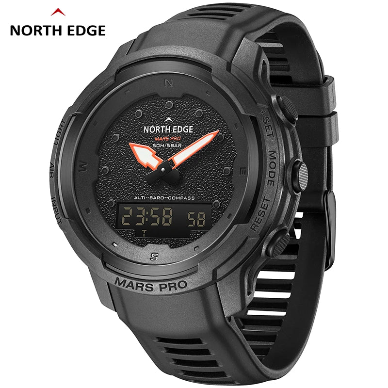 Reloj deportivo digital para hombre NORTH EDGE MARS Pro, caja de fibra de carbono, altímetro, barómetro, brújula, resistente al agua 50M