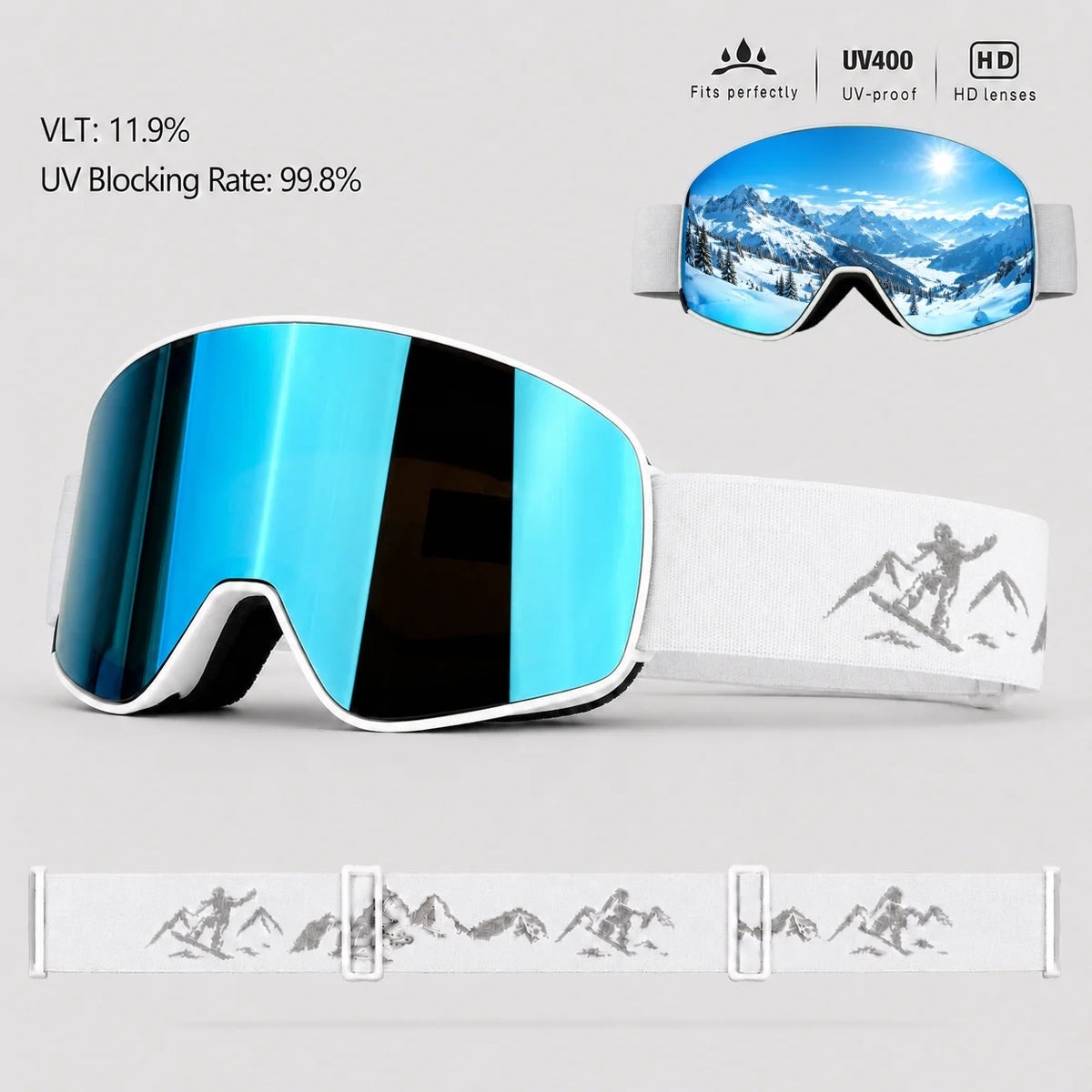 Gafas de esquí y snowboard UV400 para niños, lentes HD antivaho, gafas deportivas con correa ajustable