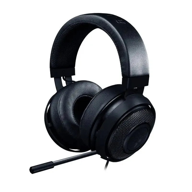Auriculares gaming Razer negros con almohadillas grises y micrófono abatible