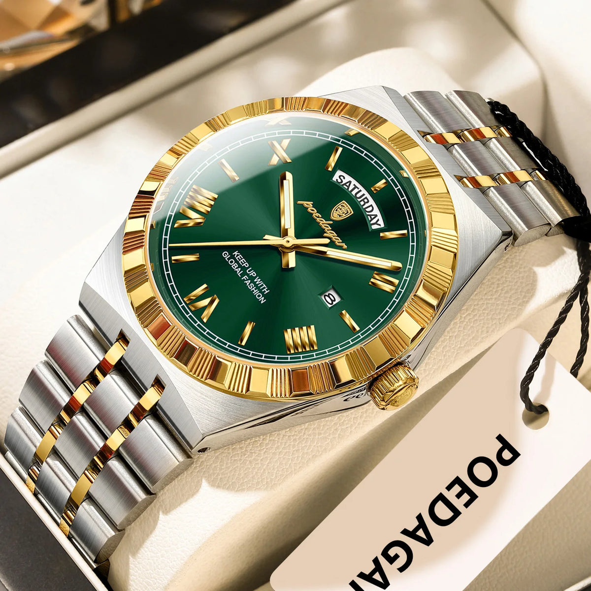 Reloj de pulsera de lujo POEDAGAR para hombre, con fecha, día, resistente al agua, luminoso, de cuarzo y acero inoxidable, estilo ejecutivo.