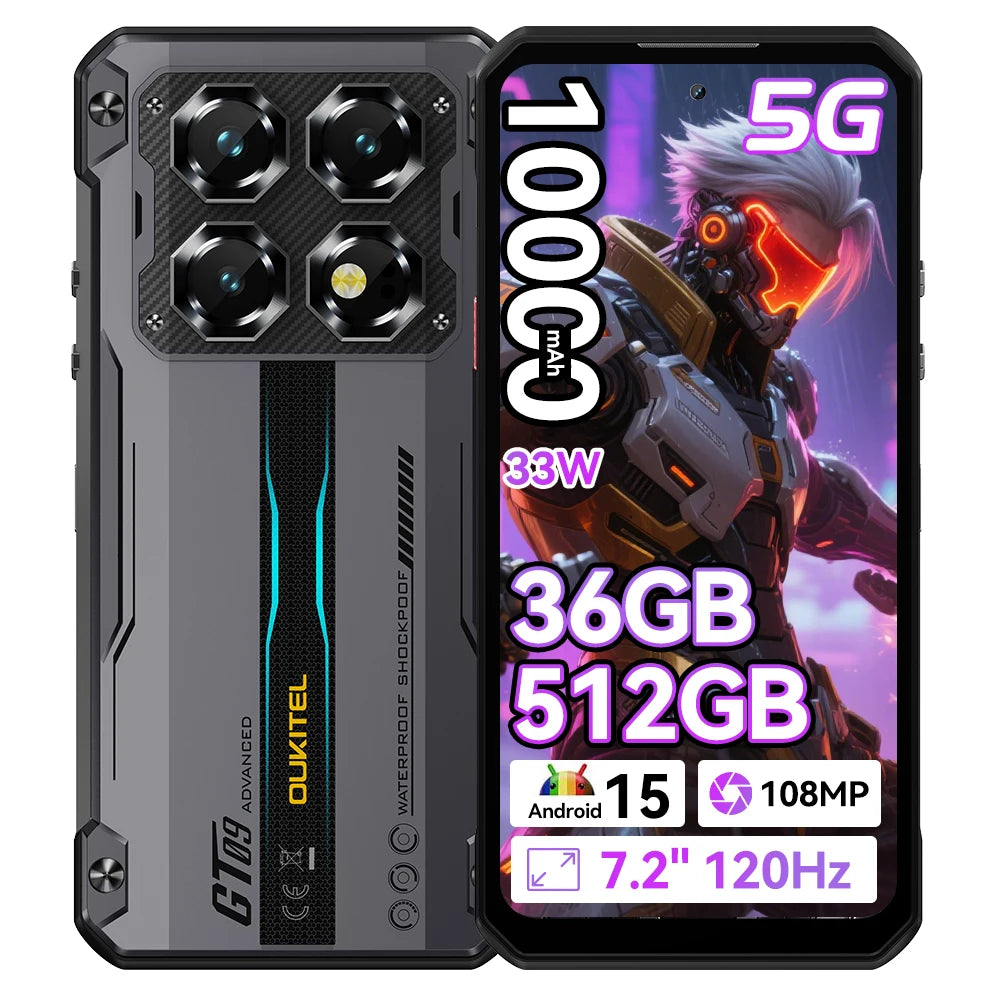 [Envío desde Polonia] OUKITEL WP60 Smartphone con Pantalla HD+ de 7.2” y 120Hz, 36GB (12+24) de RAM, 512GB de ROM, MTK 7025 5G, Batería de 10000mAh, Teléfono Resistente, 108MP, Android 15, NFC