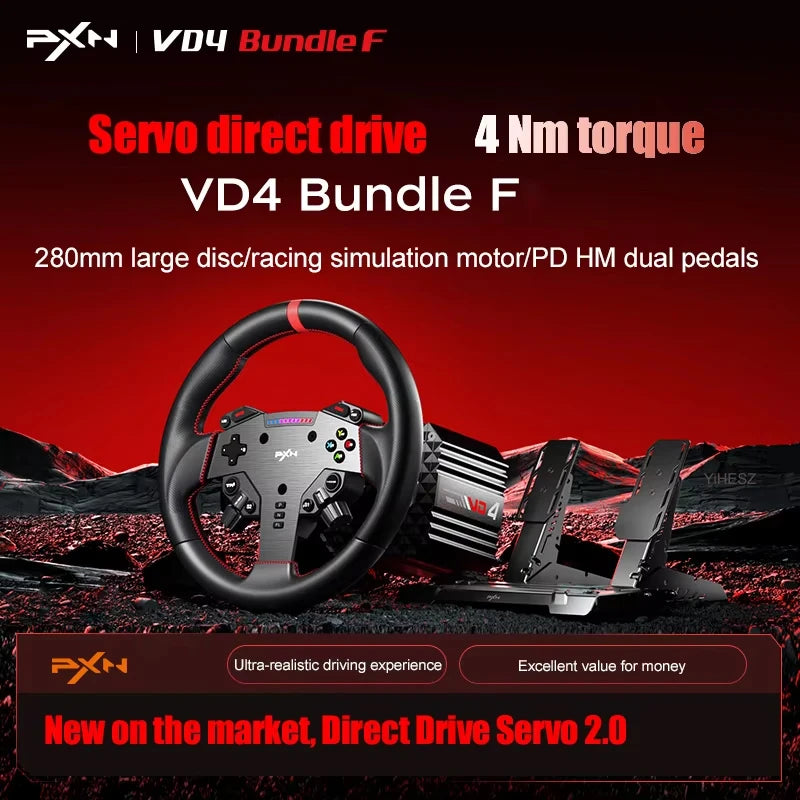 Pack de volante de carreras PXN V4D con Force Feedback de 4 Nm, volante de simulación para juegos, motor servo de accionamiento directo serie PXN VD para PC