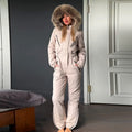 Mono de esquí de una pieza con capucha y parches de piel para mujer, estilo casual, con cinturón, manga larga, cierre de cremallera, mono liso, ropa de esquí para mujer, invierno 2026
