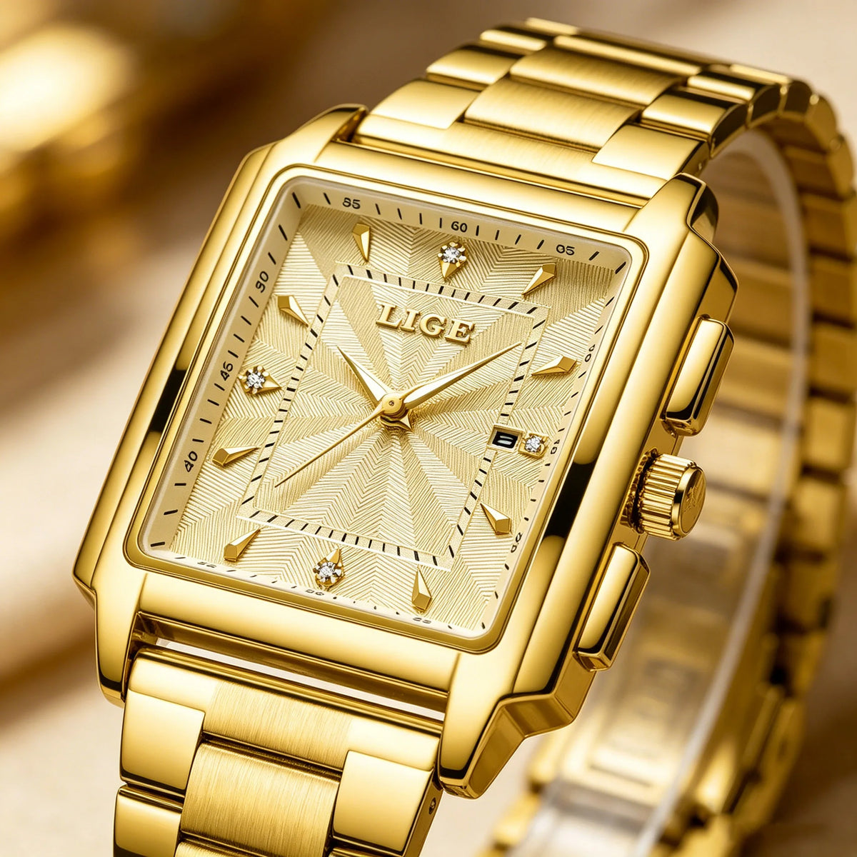 Reloj de pulsera LIGE de lujo para hombre, resistente al agua, luminoso, con fecha, de acero inoxidable, reloj cuadrado deportivo para hombre, reloj de cuarzo casual