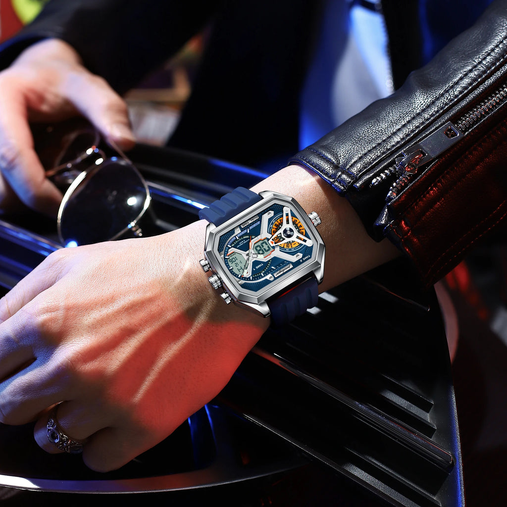 Reloj de pulsera deportivo de cuarzo para hombre POEDAGAR, moda, fecha, semana, luminoso, LED digital, reloj electrónico para hombre, hora dual, relojes casuales para hombre
