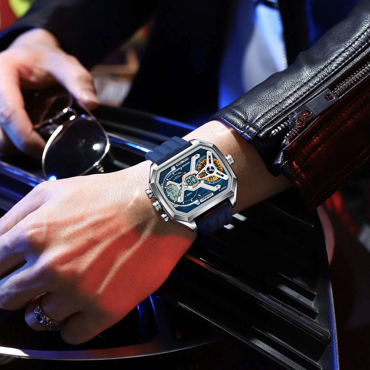 Reloj de pulsera deportivo de cuarzo para hombre POEDAGAR, moda, fecha, semana, luminoso, LED digital, reloj electrónico para hombre, hora dual, relojes casuales para hombre