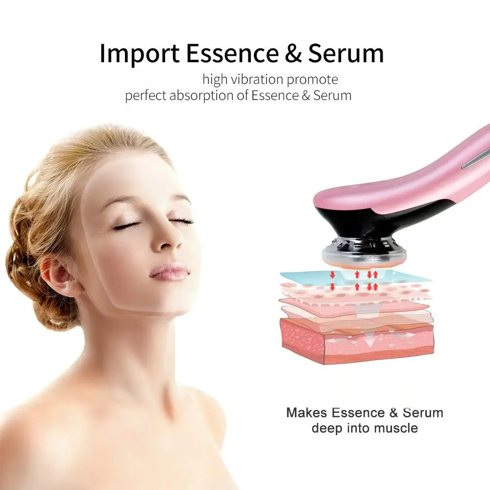 Dispositivo facial 4 en 1 con microcorriente, masaje refrescante, luz roja y azul, kit de masaje facial y de cuello con fotones para el cuidado de la piel en casa.