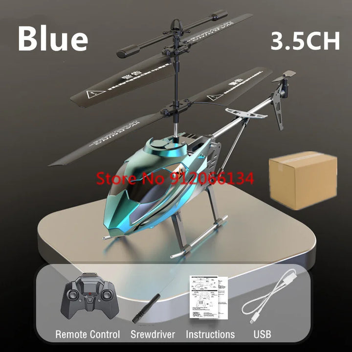 Helicóptero RC de control remoto eléctrico de altura fija inteligente 3.5CH, cuerpo de metal con doble sistema de dirección 2.4G, iluminación aérea, helicópteros RC con efectos de luz.