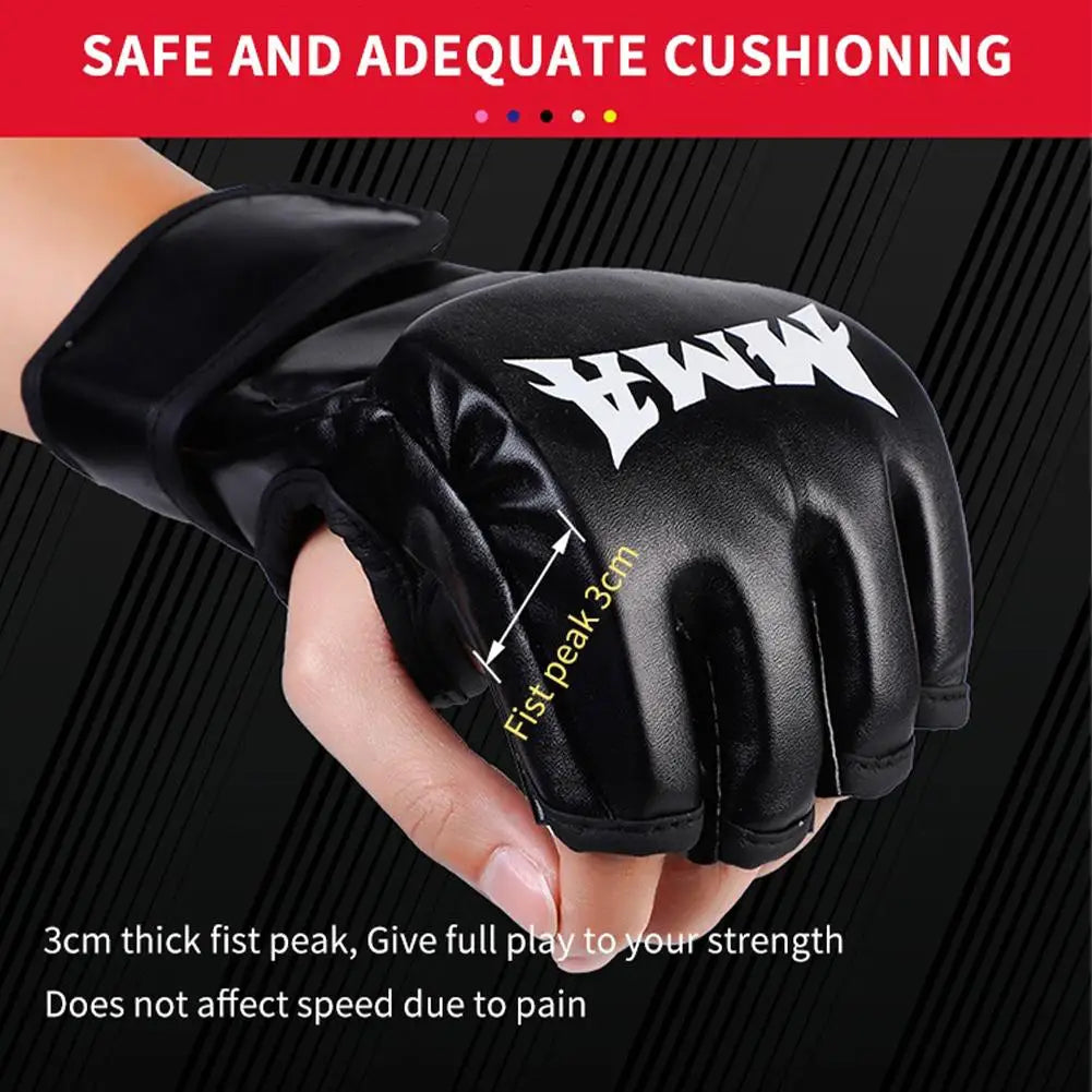 Guantes de entrenamiento de boxeo profesionales de medio dedo con cojín de cuero para adultos, para Sanda, boxeo, UFC, entrenamiento con saco de arena y protección de nudillos.