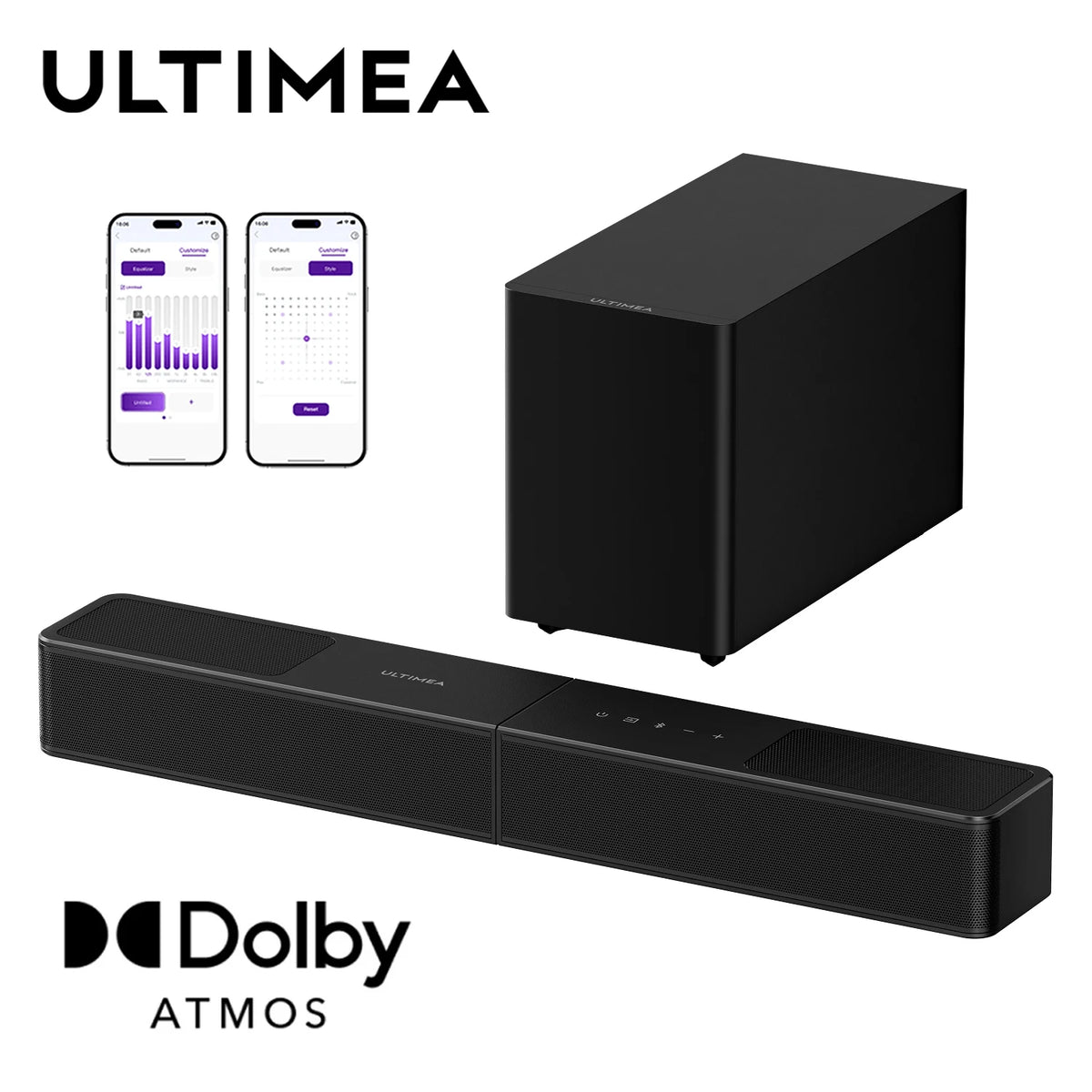 ULTIMEA Poseidon M70 Barra de Sonido 3.1.2 Canales con Dolby Atmos, Subwoofer Inalámbrico de 5,25", Altavoz para TV y Cine en Casa, Control mediante App, BassMX y VoiceMX