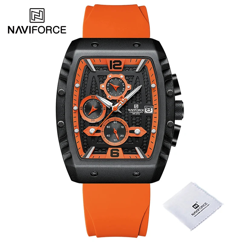 Reloj de cuarzo multifunción NAVIFORCE para hombre, deportivo, resistente al agua, con correa de silicona, calendario y cronógrafo, modelo NF8025