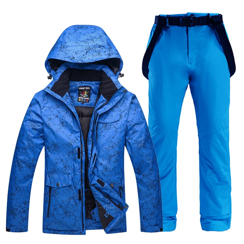 -30 Conjuntos de trajes de nieve blancos para hombres o mujeres Ropa de invierno al aire libre Ropa de snowboard Disfraces impermeables Chaqueta de esquí + Baberos de pantalón de nieve