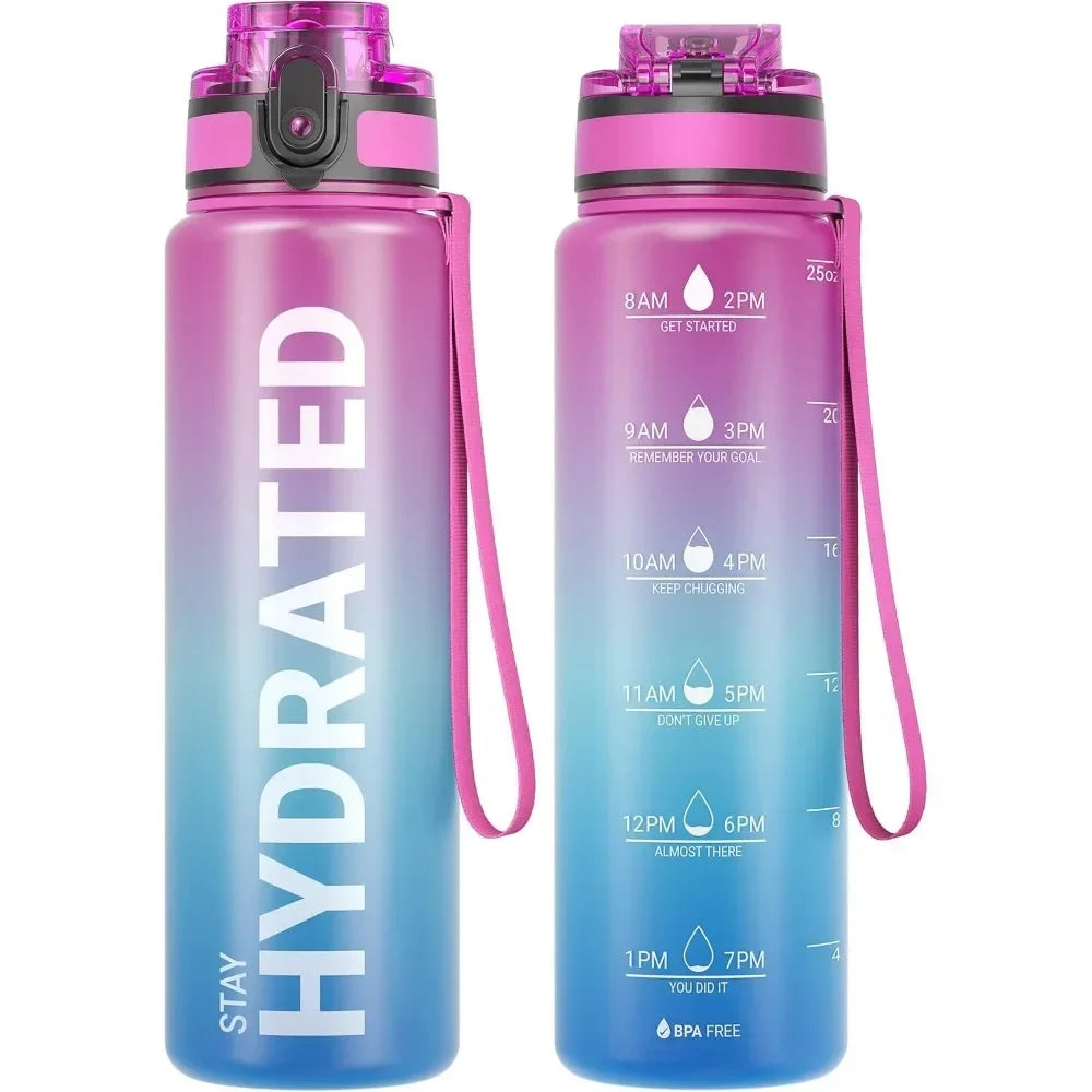 Botella de agua de 32oz, botella de agua deportiva motivacional, botellas para beber a prueba de fugas, hervidor de viaje para deportes al aire libre, botella de agua potable