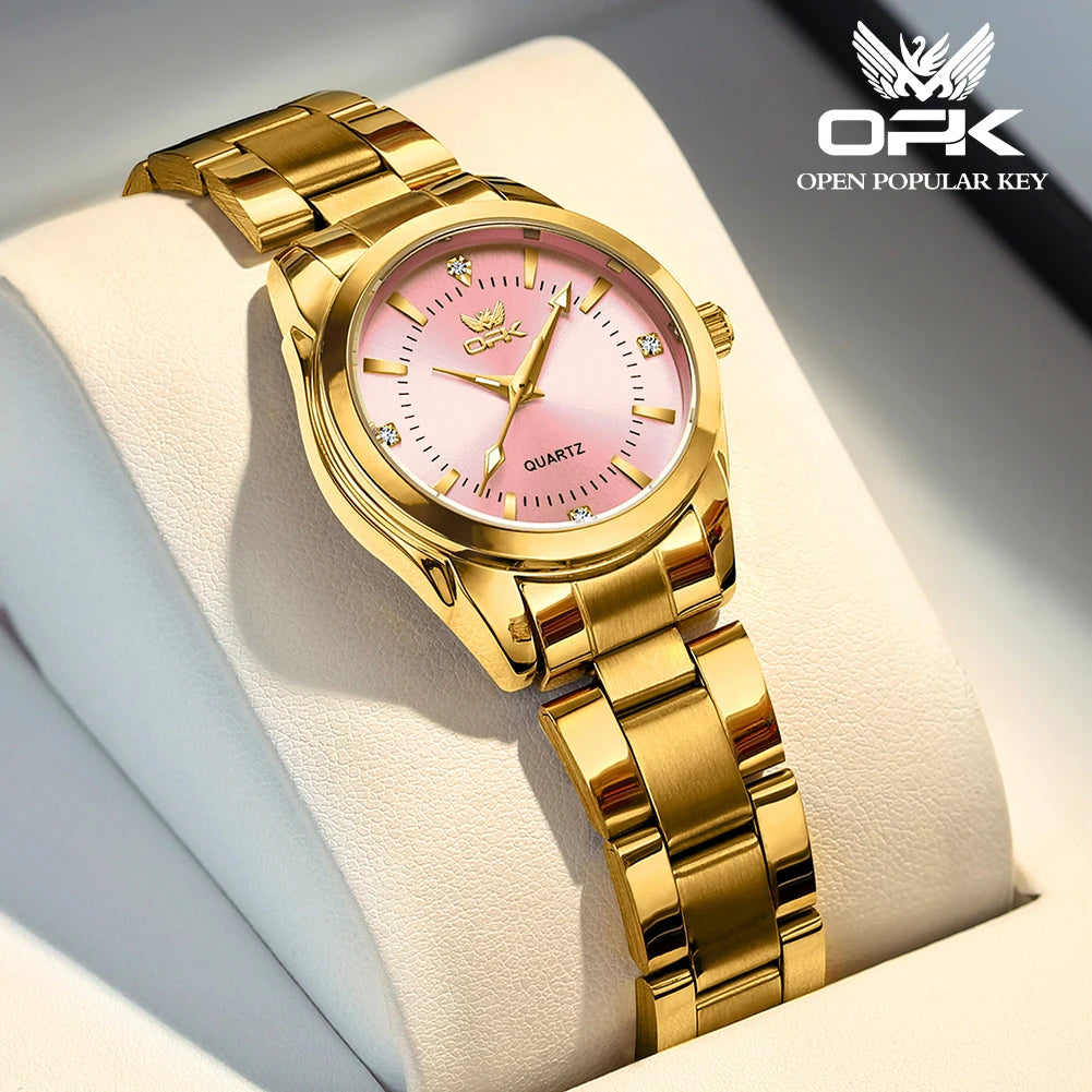 Reloj de cuarzo OPK 6002 para mujer, esfera elegante, correa de acero inoxidable, reloj de pulsera para dama