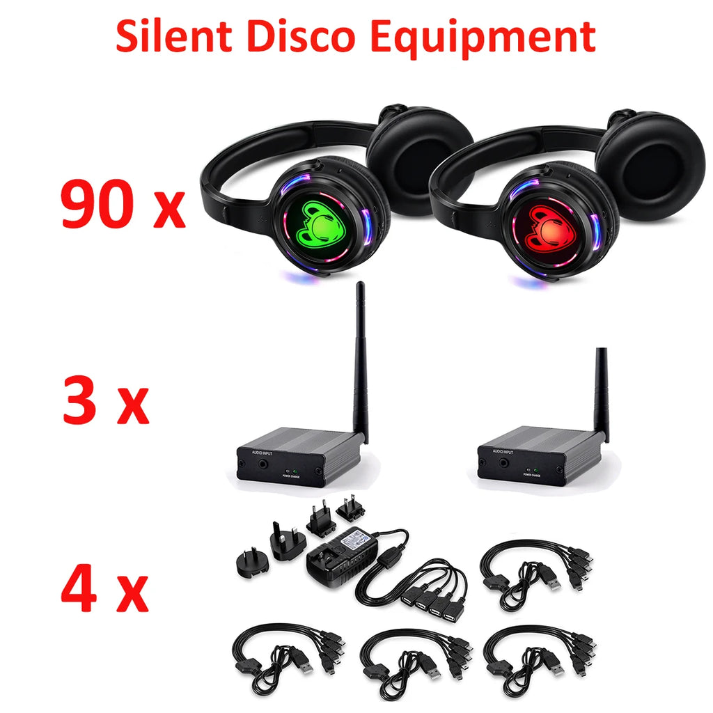 El mejor sistema de auriculares para discoteca silencioso, auriculares LED intermitentes con transmisor de 3 canales y 500M, inalámbrico RF para iPod, MP3, DJ y música