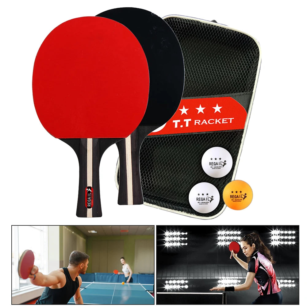Juego de Raquetas de Tenis de Mesa, 2 Raquetas y 3 Pelotas, Juego de Ping Pong Profesional para 2 Jugadores con Bolsa para Torneos