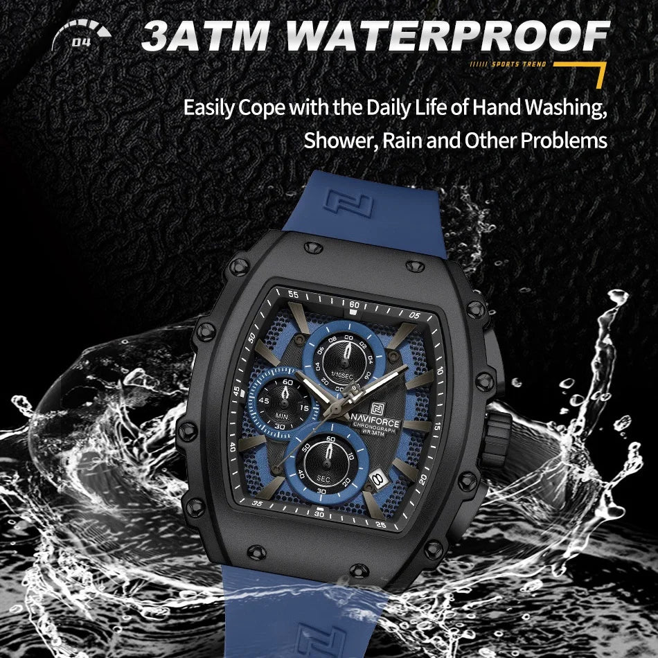 Relojes NAVIFORCE de moda 2025 para hombre, multifuncionales, deportivos, de cuarzo, resistentes al agua 30M, con correa de silicona, reloj de lujo para hombre