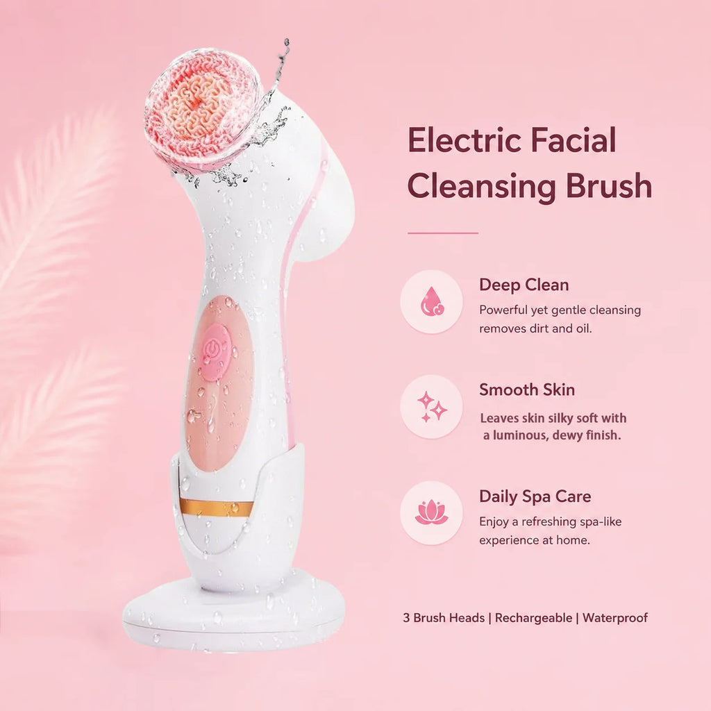 Cepillo de limpieza facial eléctrico, limpiador facial giratorio sónico, cepillo de limpieza profunda de poros, masajeador facial, herramienta impermeable para el cuidado de la piel