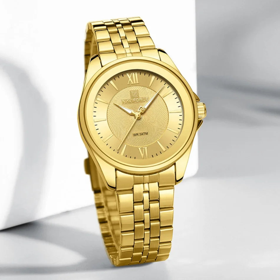 Reloj NAVIFORCE para mujer, creativo, con correa de acero inoxidable, a la moda, elegante, de cuarzo, resistente al agua 30m, reloj de pulsera femenino