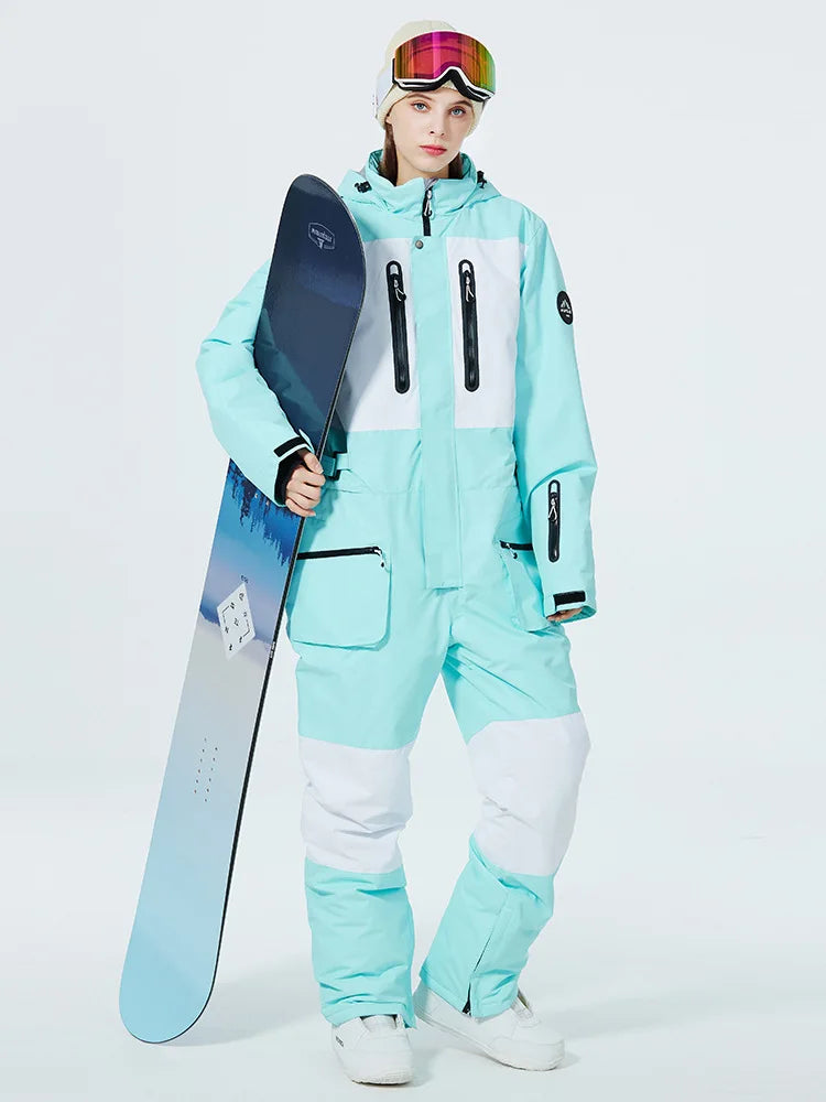 Traje de nieve unisex de una pieza, mono de esquí térmico de invierno para hombres y mujeres, ropa de esquí y snowboard de montaña impermeable a prueba de viento w