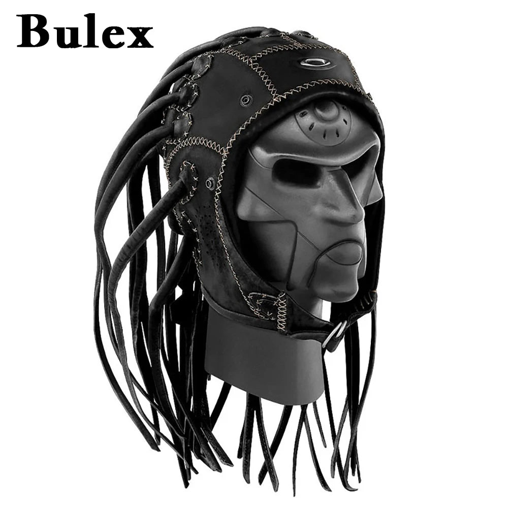 Máscara de cosplay con trenzas, casco de látex de monstruo terrorífico, tocado con rastas negras, accesorio de Halloween para fiestas y cosplay