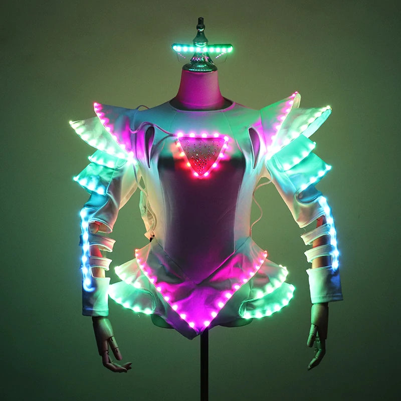 Traje luminoso LED a todo Color para mujer, ropa brillante, vestido tutú de Ballet LED para faldas de baile, fiesta de boda