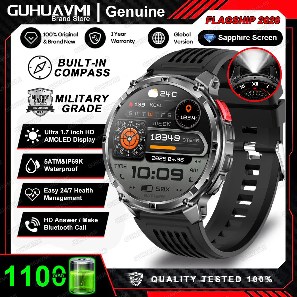 Reloj inteligente militar T-Rex3 Pro 2026, batería de 1100 mAh, GPS, resistente al agua 5ATM, rastreador deportivo de carrera, brújula para exteriores