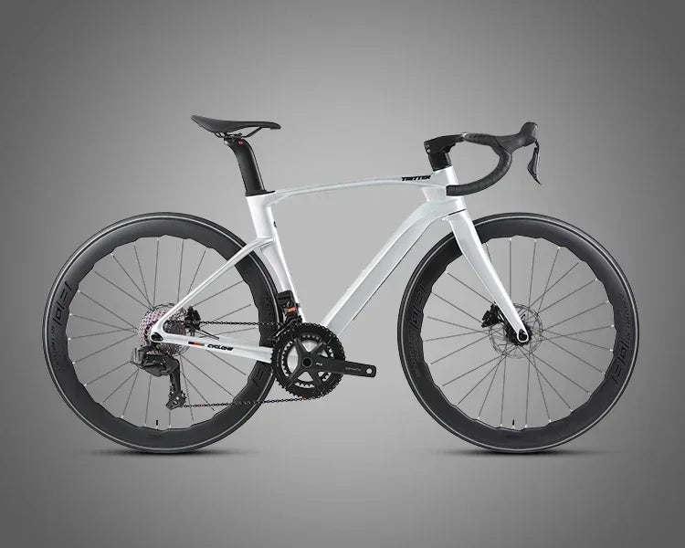 Bicicleta de ruta TWITTER CYCLONE 105, grupo R7120-24S, cableado interno totalmente oculto, fibra de carbono T1000, frenos de disco hidráulicos R7070